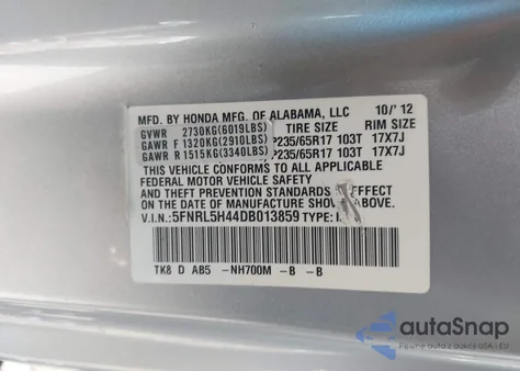 2013 Honda Odyssey Ex from USA, damaged, VIN 5FNRL5H44DB013859